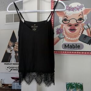 💕 American Eagle Soft & Sexy 💕 Lace Hem Black Sleeveless Tank Top Sz S